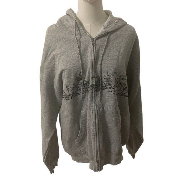 Disneyland Hanes Walt Disney World Gray Zip-Up Hoodie with Graphic Design Size L - Picture 1 of 16